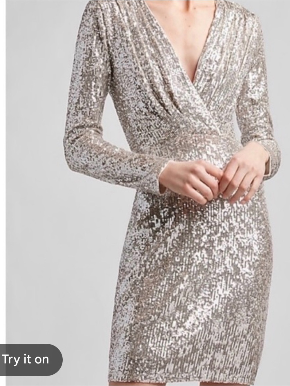 Express Silver Sequin Wrap Long Sleeve Mini Dress